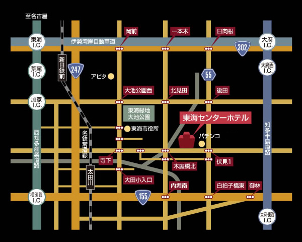 東海センターホテル迄の地図